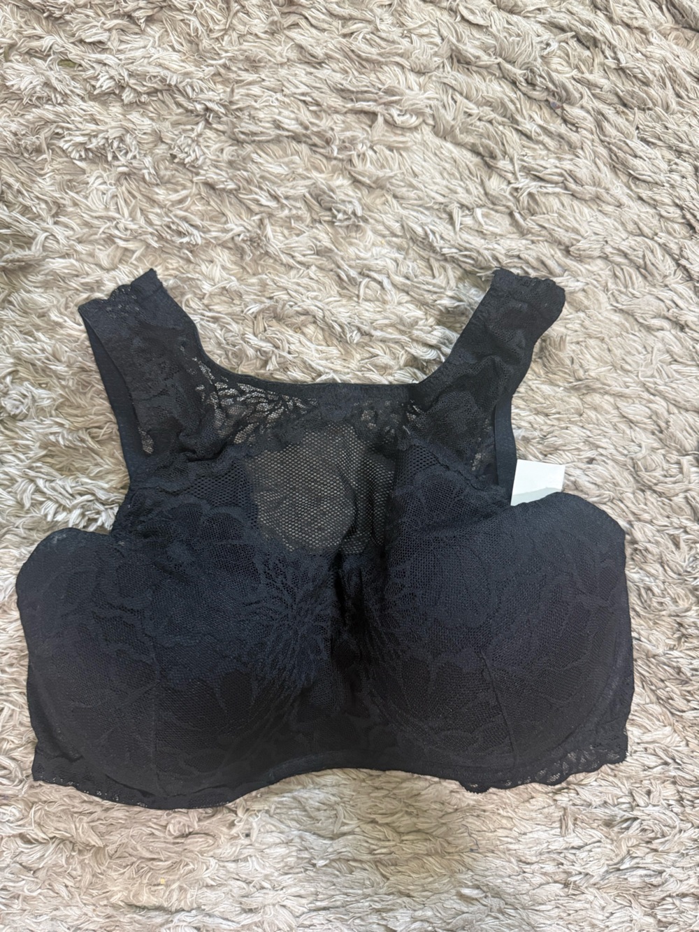PINK Victoria's Secret Black Lace Wireless Bralette with High Lace Panel